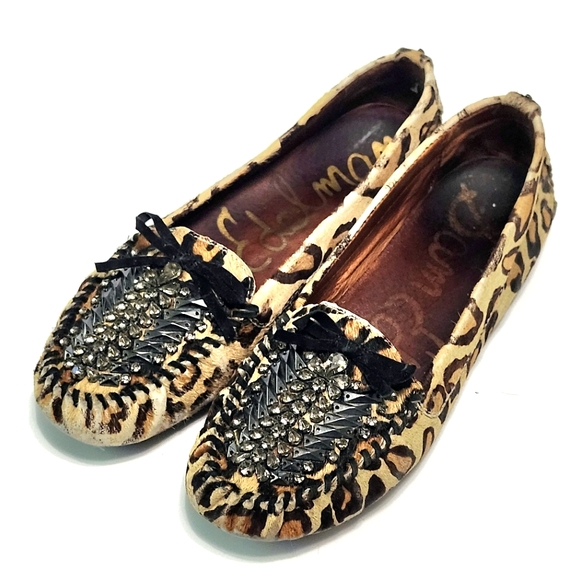 Sam Edelman Leather flat loafers Shoes sz 8 M Jeweled - Picture 2 of 12